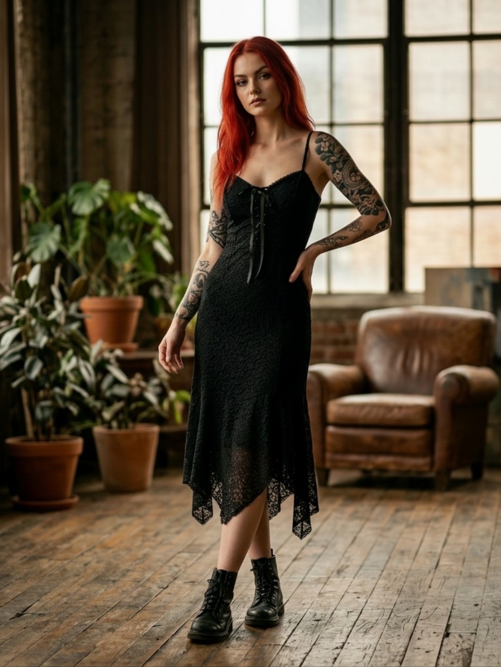 Dolls Kill Black Lace Midi Dress with Handkerchief Hem